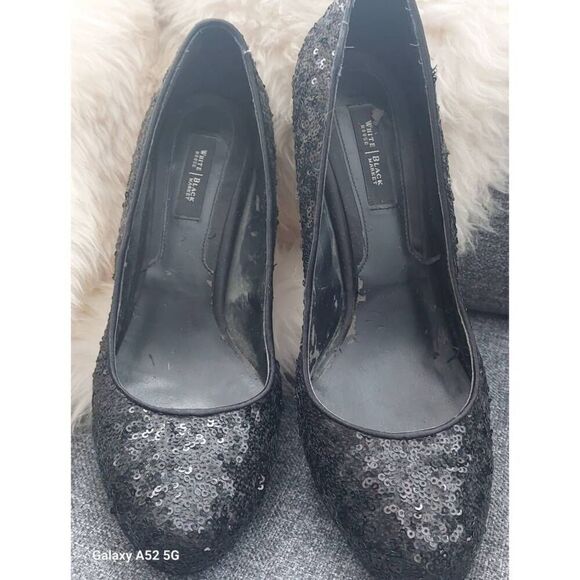 WHITE HOUSE BLACK MARKET Sequin Black Stiletto Pump Heels Leather size 9.5 - Picture 6 of 6